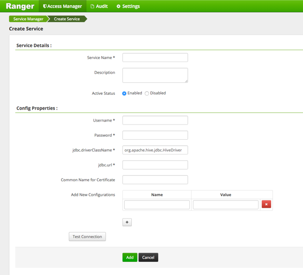 Hive Create Service page