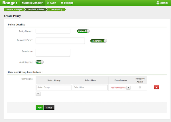 HDFS Policy Creation Console