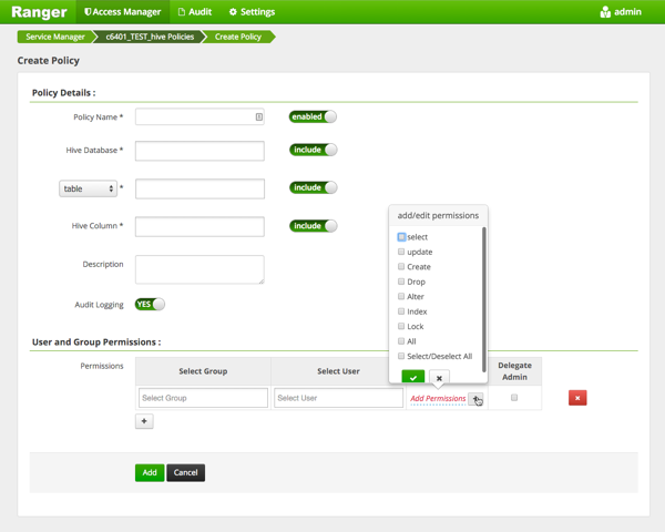Hive Policy Creation Console