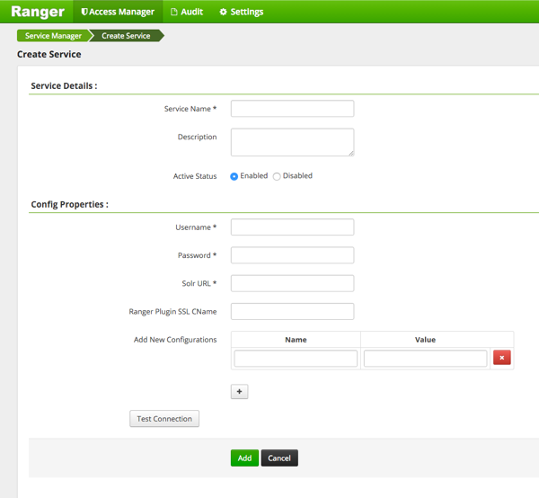 Solr Create Service page