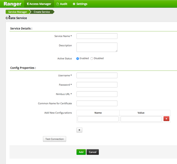 Storm Create Service page
