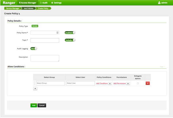 Ranger > Create Policy page.