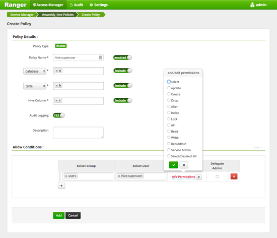 Ranger > Create Policy page.
