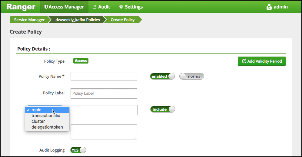 Ranger > Create Policy page.