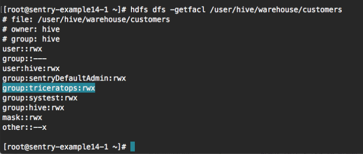 The triceratops group has rwx permissions on the customers table