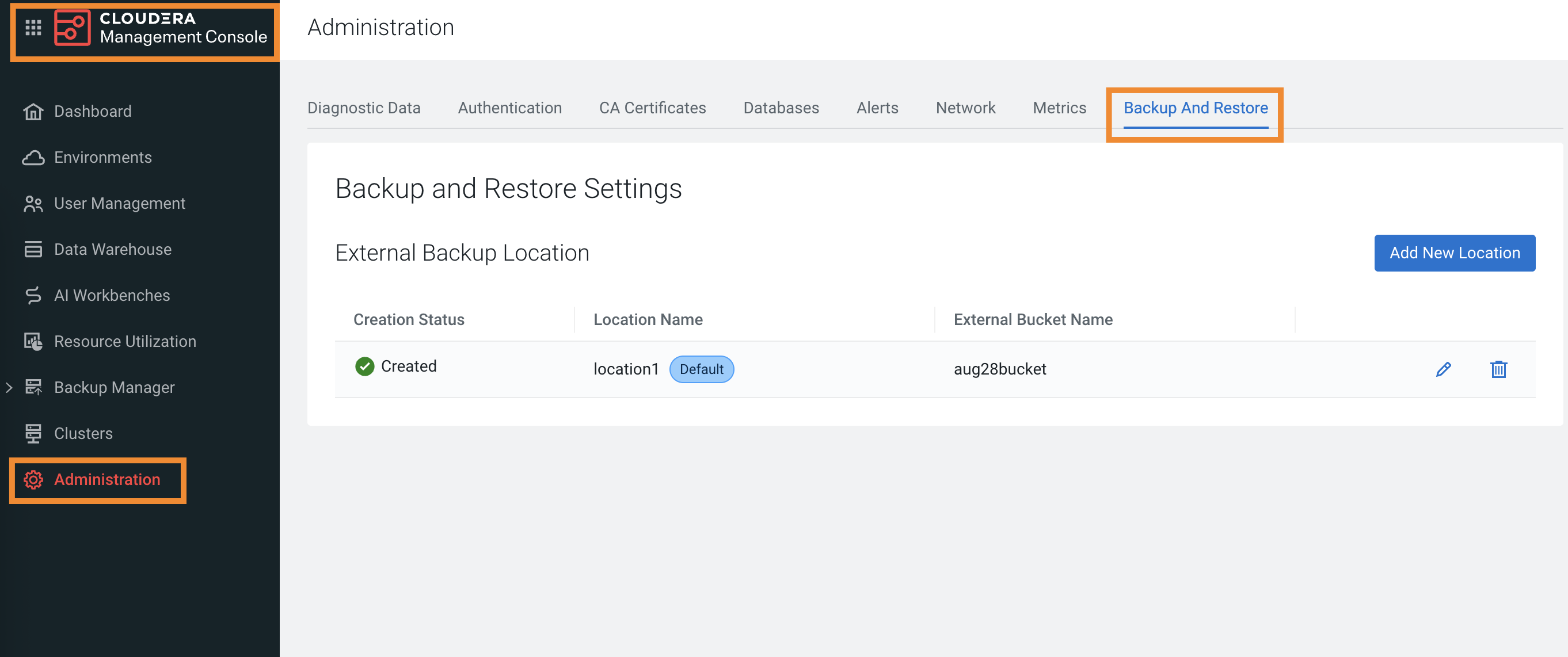 The image shows the Backup and Restore Manager page.
